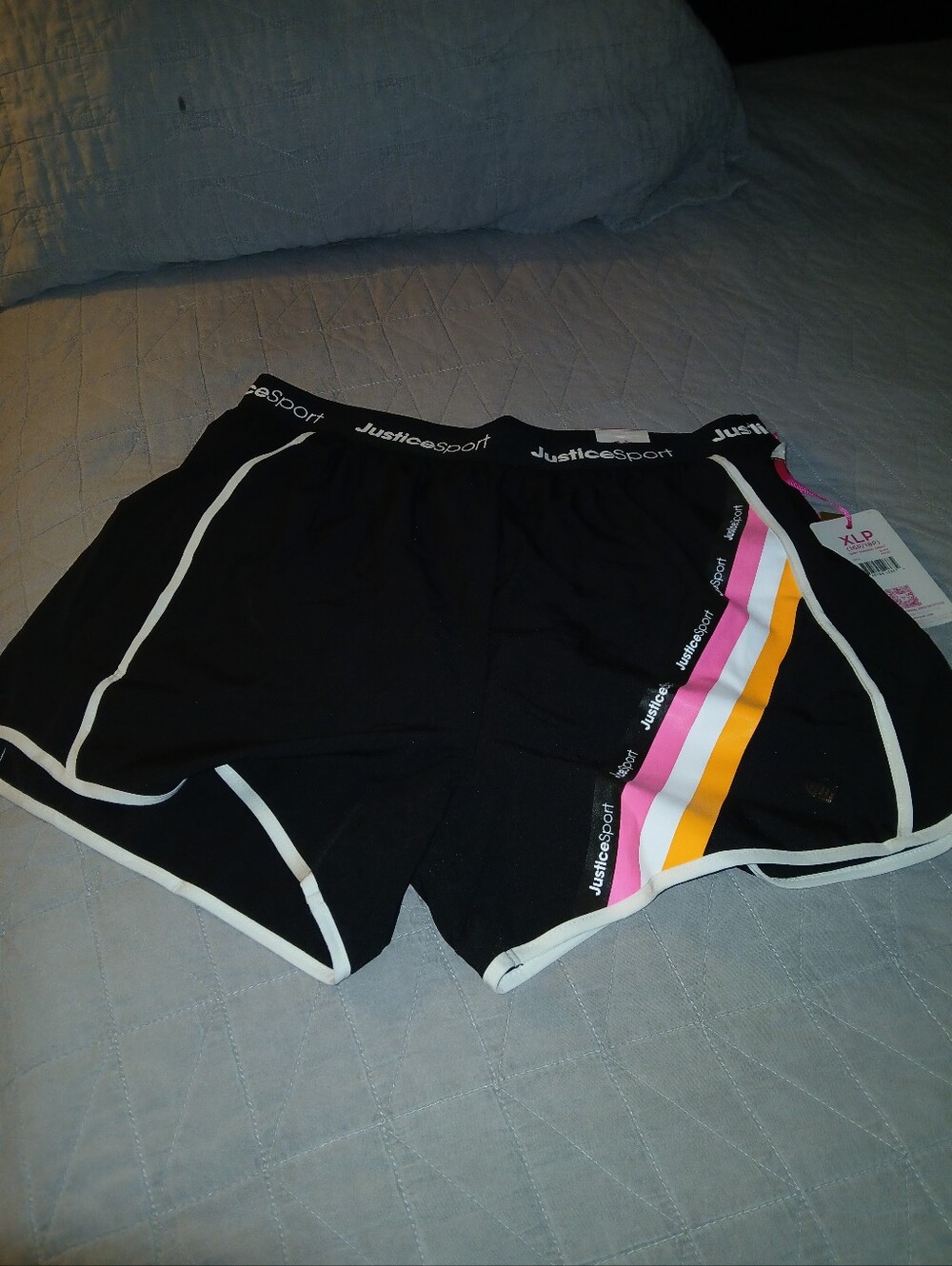JustIce Girl Sport Black Athletic Shorts with Pink & Yellow Stripes